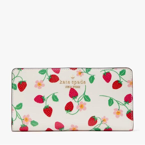 NWT Kate Spade Madison Strawberry Vine Large Slim Bifold Wallet - Picture 4 of 7